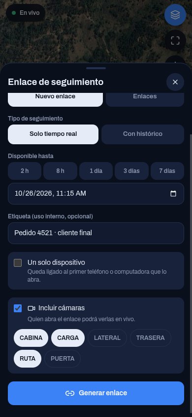App móvil creando un enlace de seguimiento con cámaras